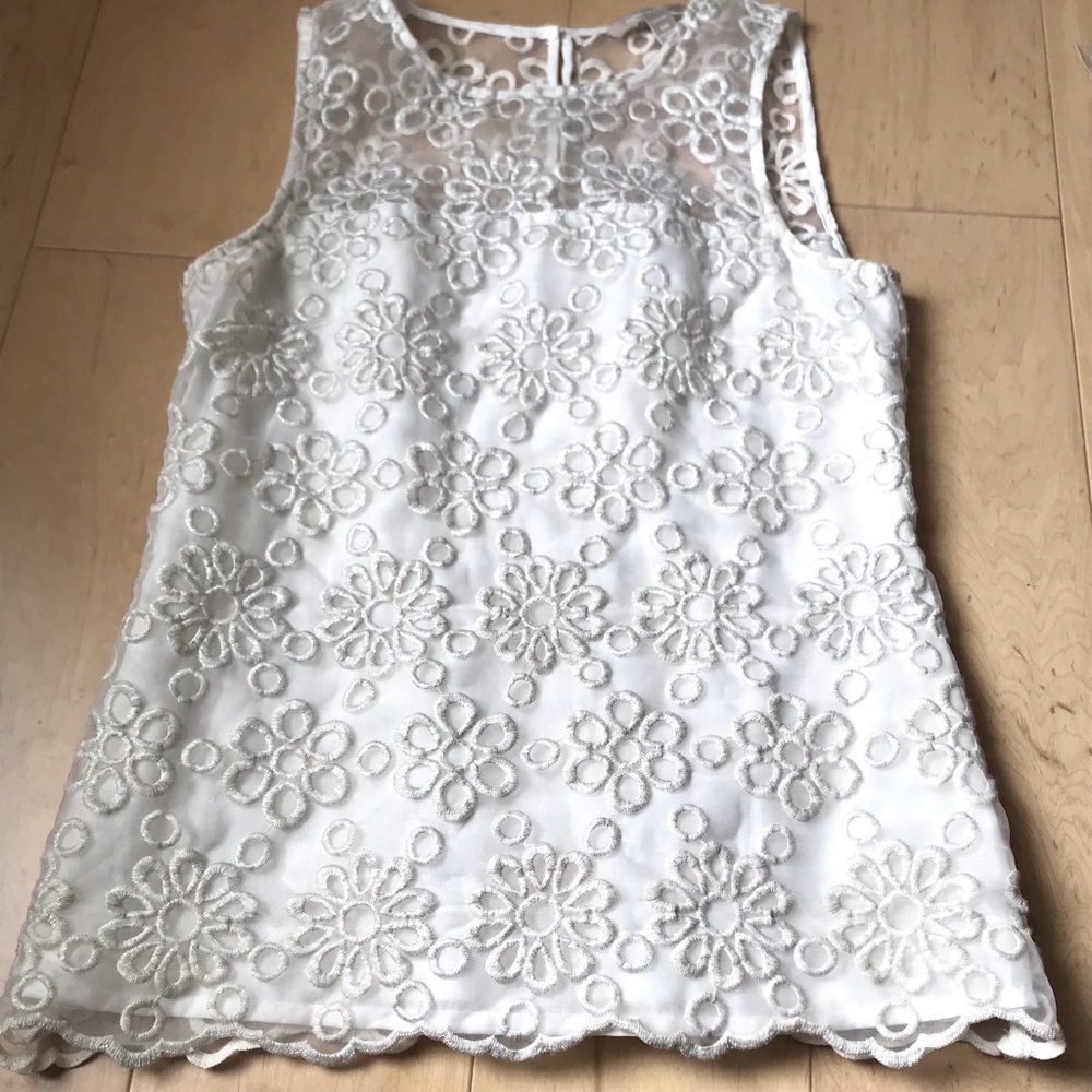 Banana Republic Lace Overlay Blouse Size 00 Petite - Picture 1 of 7